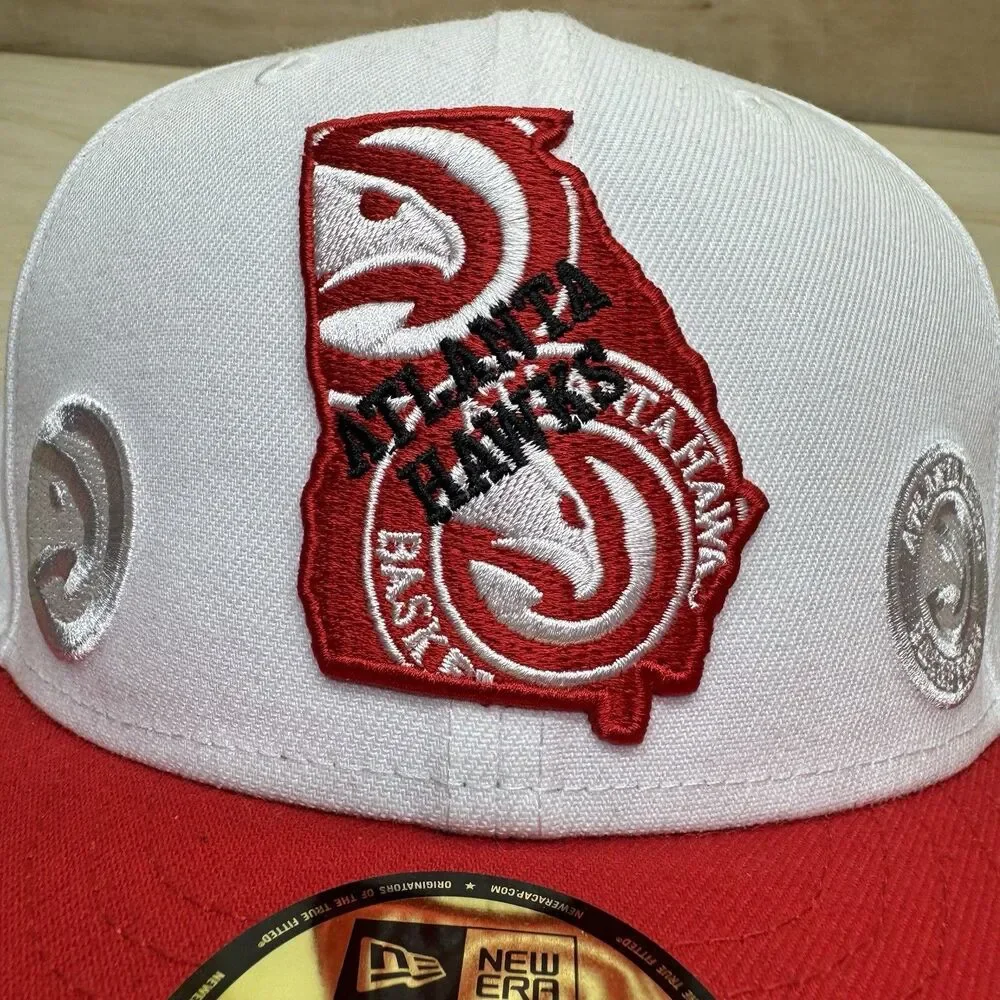 NEW Atlanta Hawks New Era White/Red State Pride 59FIFTY Fitted Hat sz 7 7/8